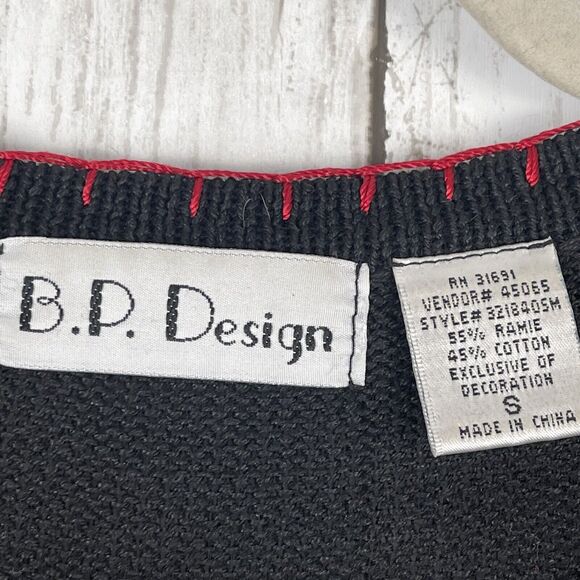 BP Design Ugly Christmas Sweater Cardigan Beaded Sz S Black Sequin Sleds Holiday - Picture 3 of 9